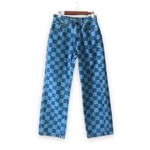 The Ragged Priest Blue Checkered Jeans High Rise Straight Leg Size 25